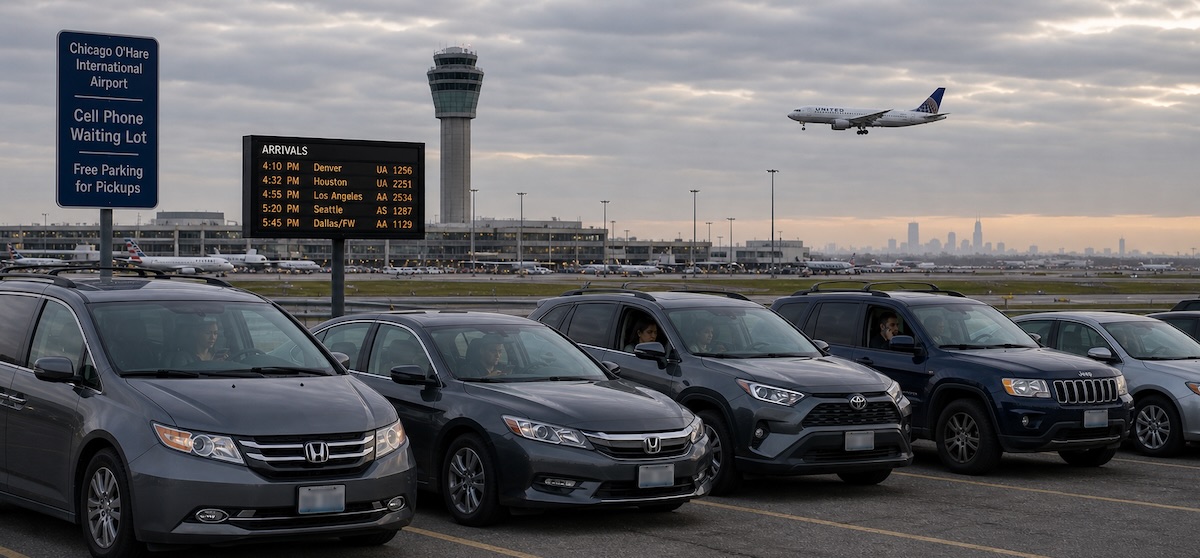 ORD Cell Phone Waiting Lot — free pickup parking at Chicago O'Hare International Airport
