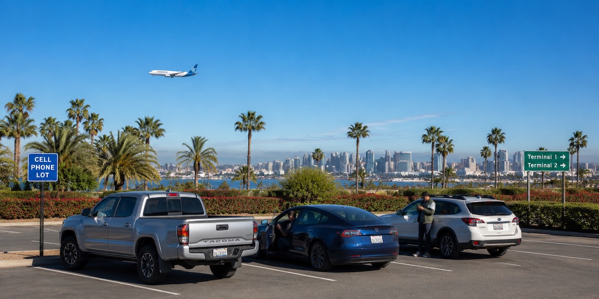 SAN Cell Phone Waiting Lot — free pickup parking at San Diego Lindbergh Field
